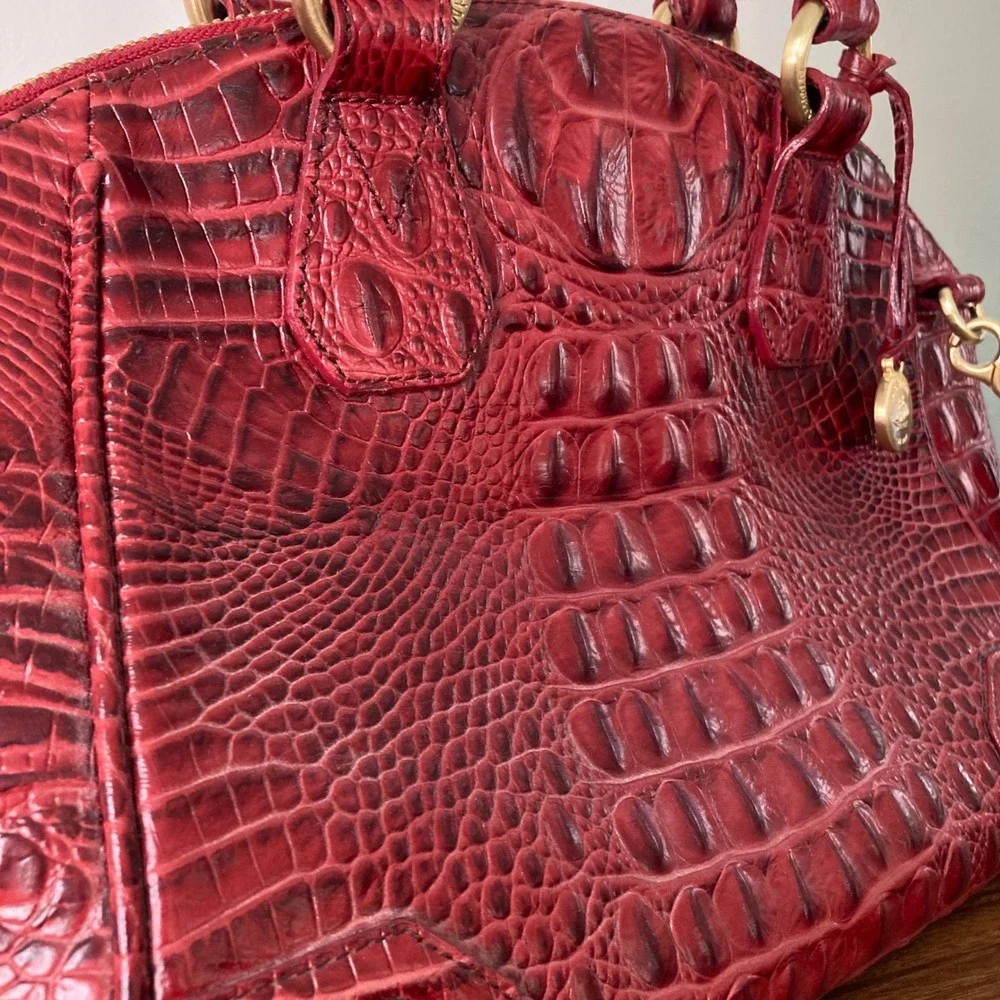 Brahmin Duxbury Satchel Ruby Red Croc Embossed Leather Handbag Crossbody